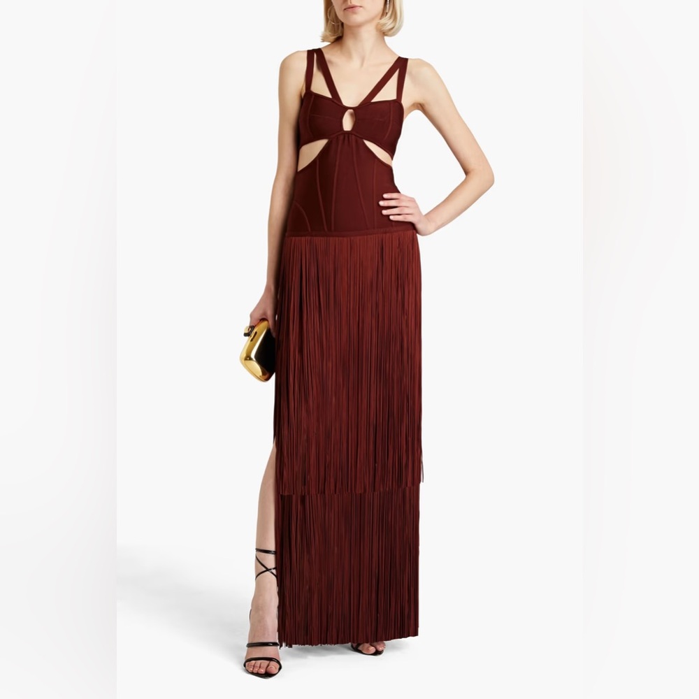 Herve Leger Fringe Cutout Gown